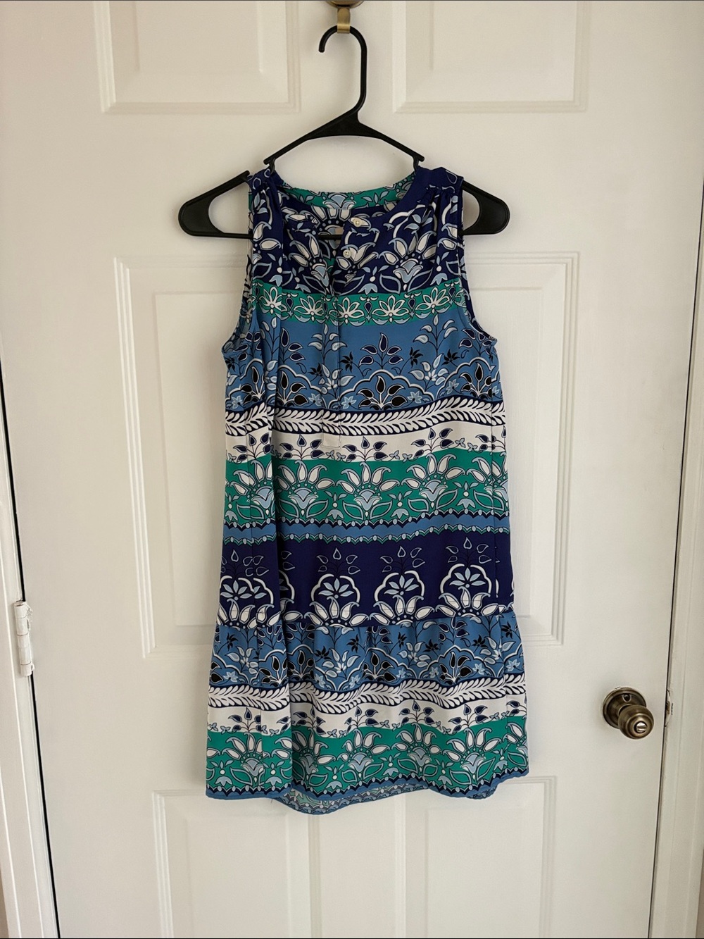 LOFT Navy, Teal & Light Blue Printed Sleeveless Shift Dress